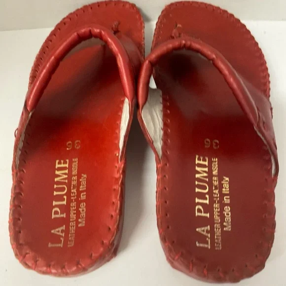 La Plume Red Leather Slip On Thong Shoe Sandal Sz6 Euro 37 - Picture 3 of 5
